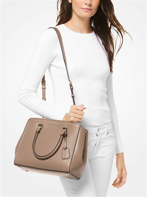 michael michael kors benning large logo and leather satchel|Benning Large Leather Satchel .